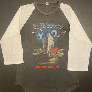 Vintage 1982 The Who American Tour 3/4 Sleeve Softball Raglan Shirt L Distressed